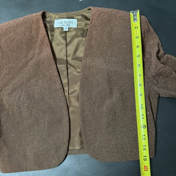 Vintage 90's‎ Brown Glitter Sparkle Crop Jacket Blazer LAUNDRY by SHELLI SEGAL - Picture 5 of 9